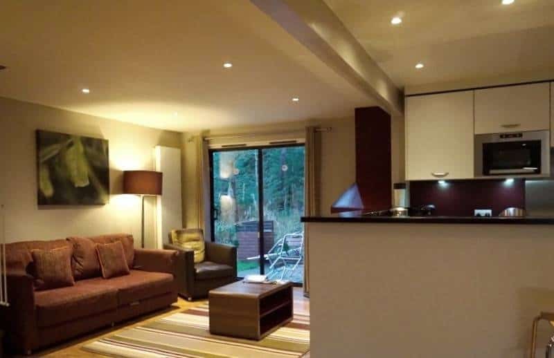 The lounge area in the 4 bedroom executive lodge at Center Parcs 