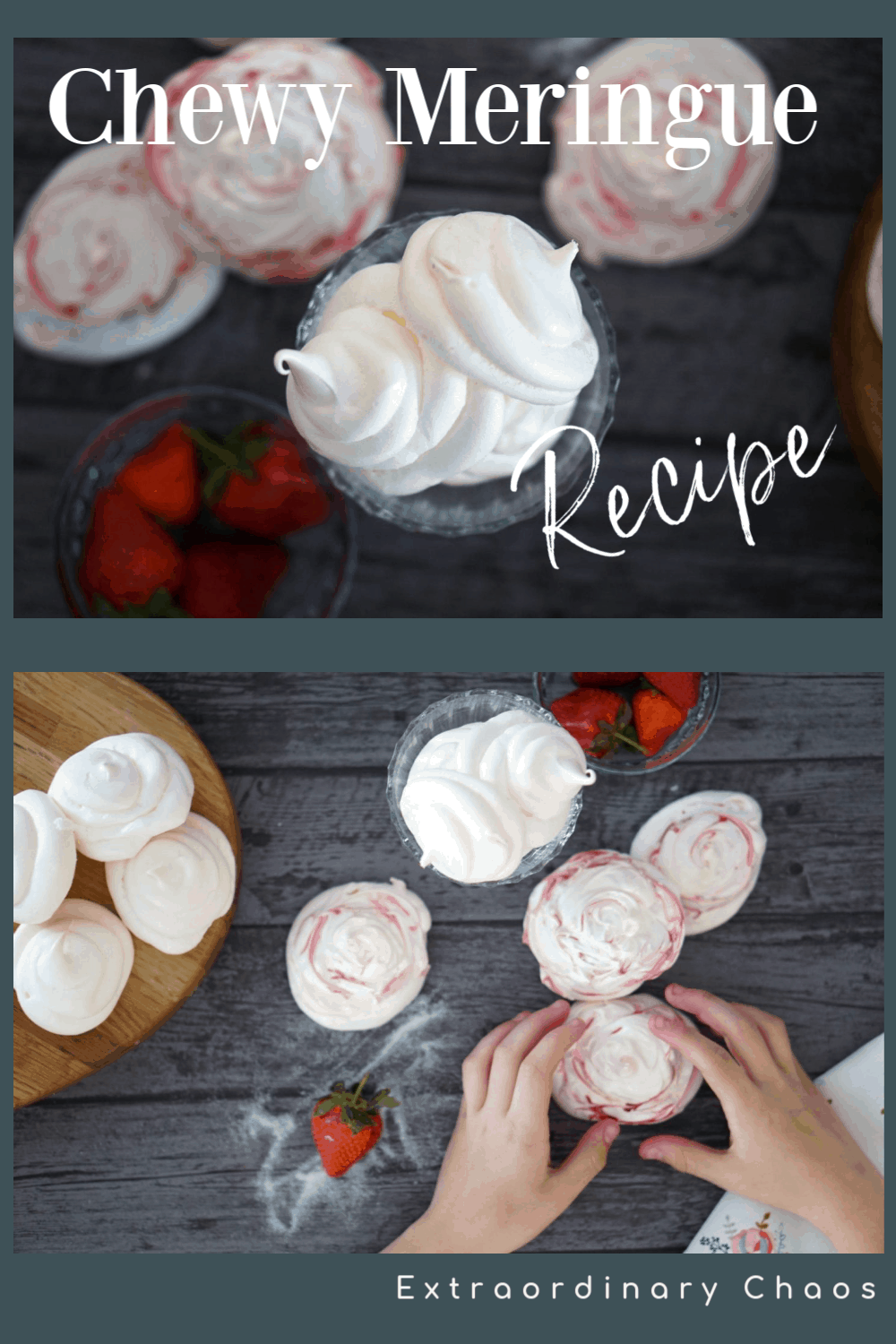 Easy Chewy Meringue recipe with pink swirls