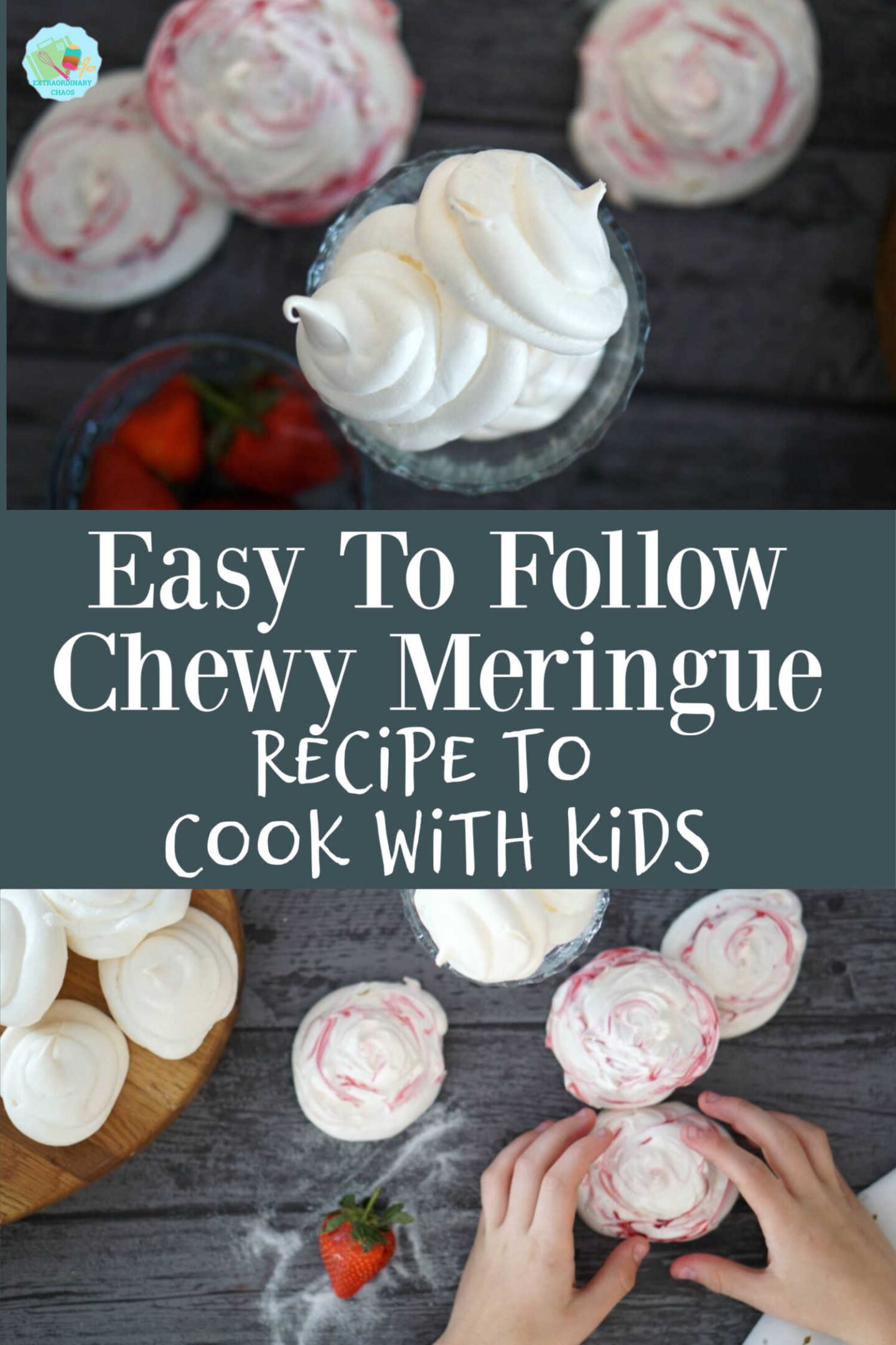 Easy to follow Chewy Meringue recipe with pink swirls to cook with kids-2