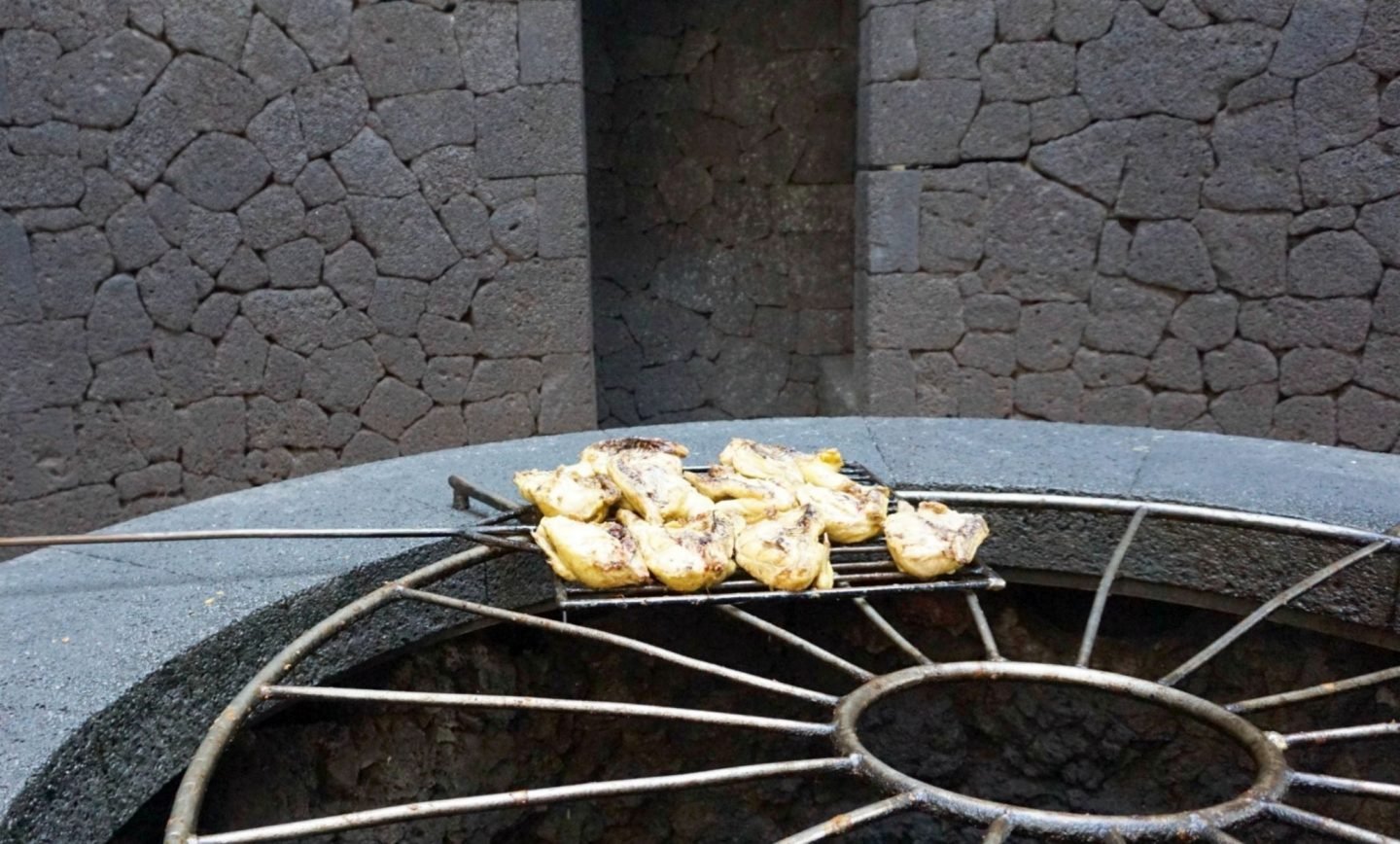 Chicken cooking on volcano heat at El Diablo Restaurant at Timanfaya National Park