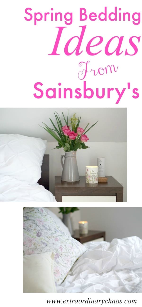 Spring Bedding Ideas from Sainsbury's featuring crisp white bedding for a spring/summer feel