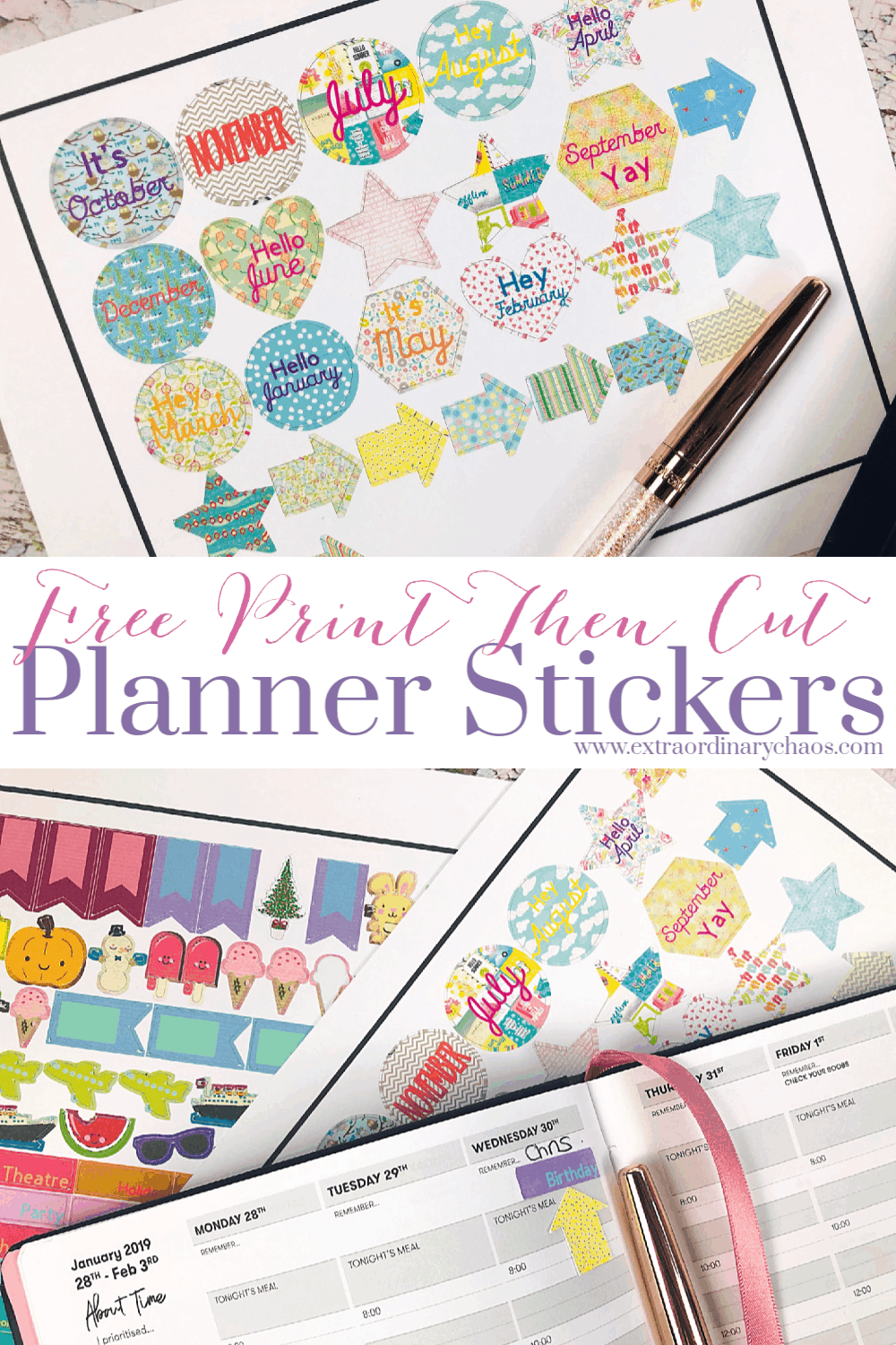 Free printable planner stickers made with the Cricut Maker #plannerstickers #cricutmaker #cricutprojects #cricutprintandcut