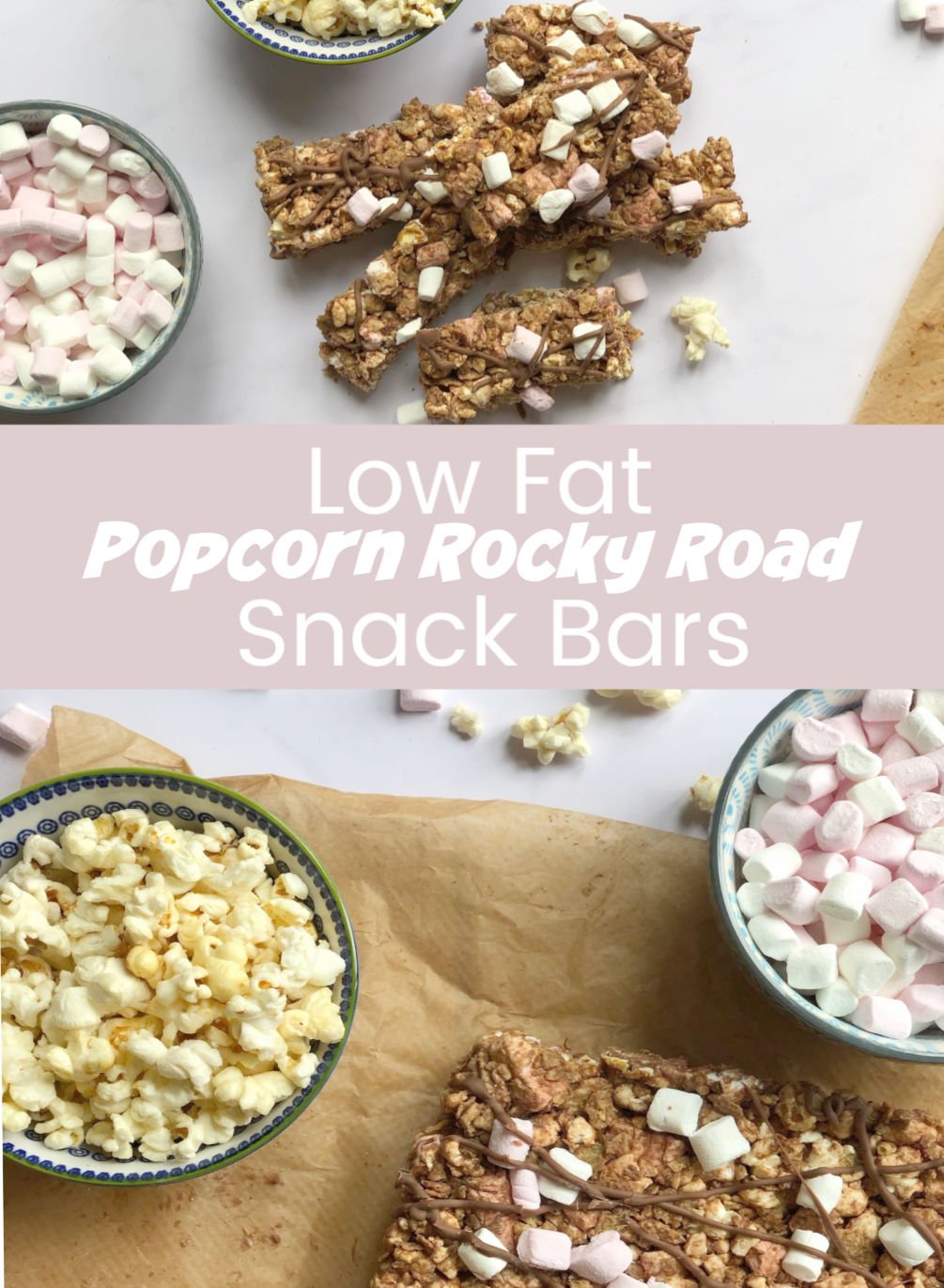 Low Fat Popcorn Rocky Road Bars For Low Carb, Low Fat snacks and great family treat.