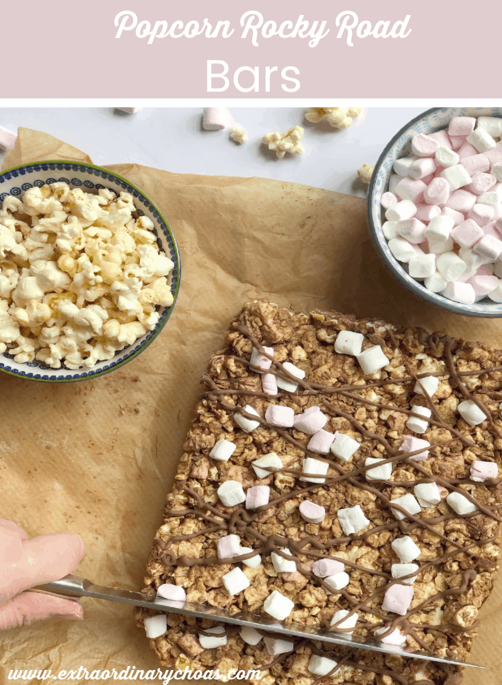 Popcorn Rocky Road Bar a low fat easy to make snack perfect for party food