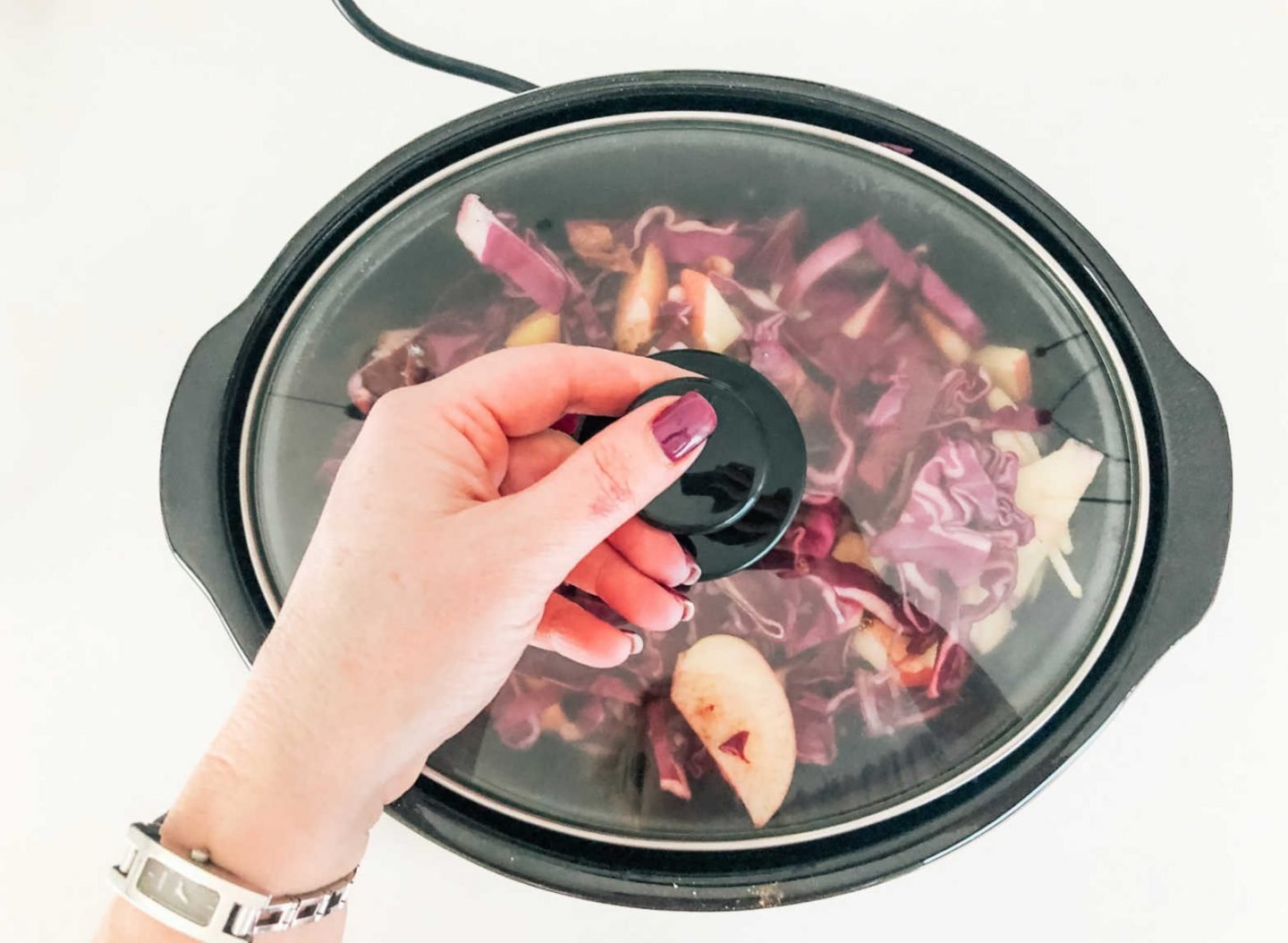 Red cabbage cooked in a slow cooker