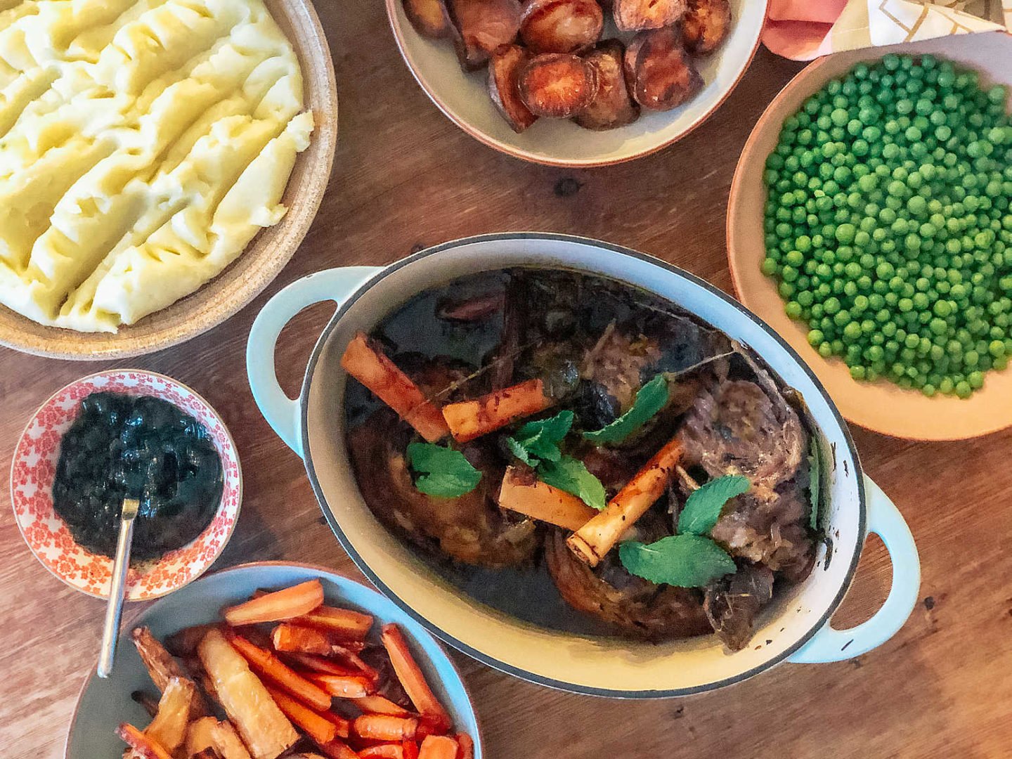 Minted slow cooker lamb shank with peas
