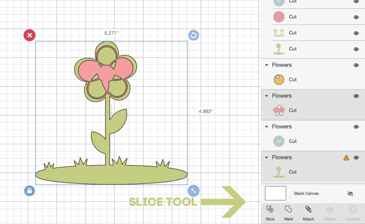 Where is the slice tool on Cricut Design Space