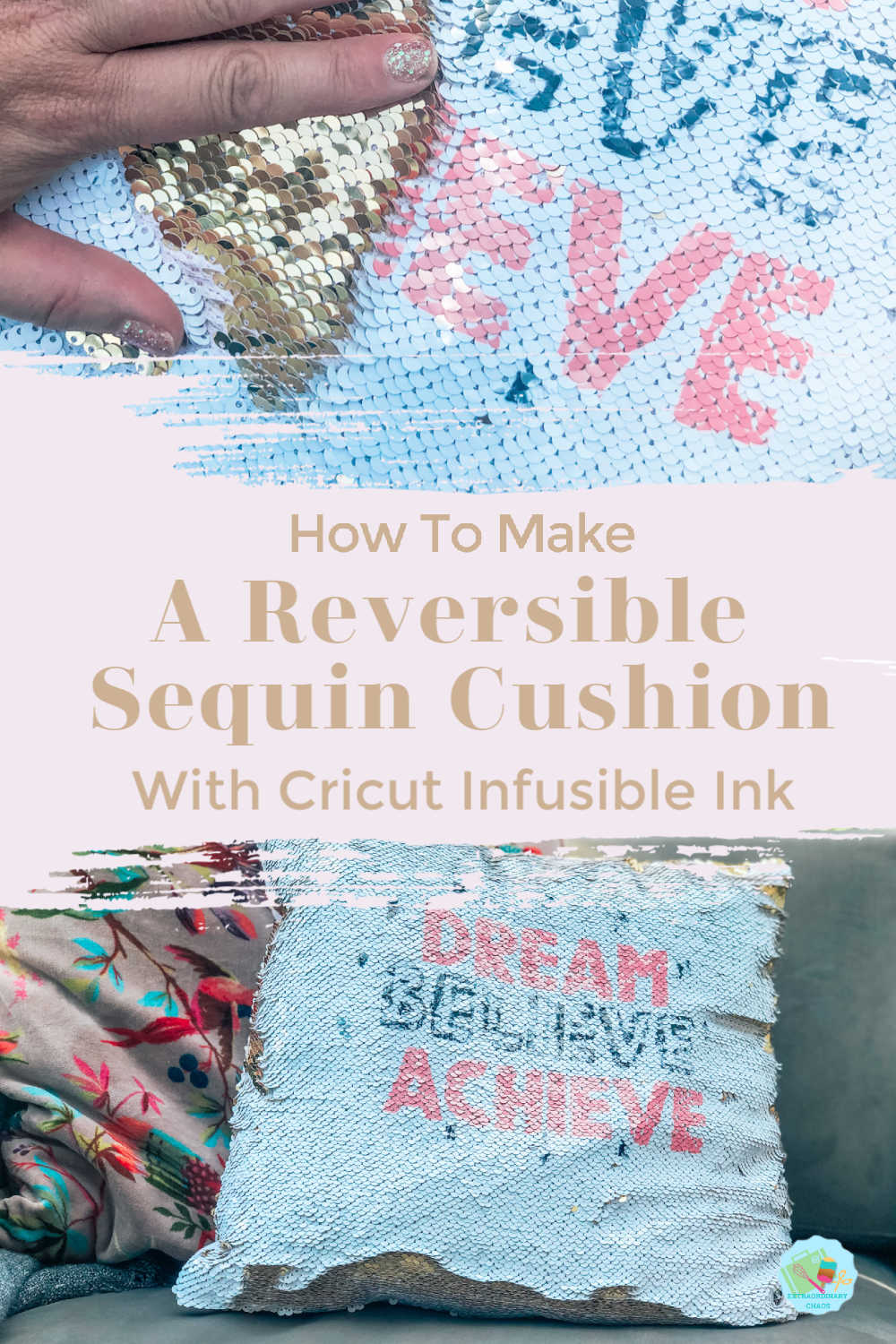 How to make a reversible sequin cushion with Cricut Infusible Ink #infusibleink #cricuttosell ##cricutprojects #sequincushion