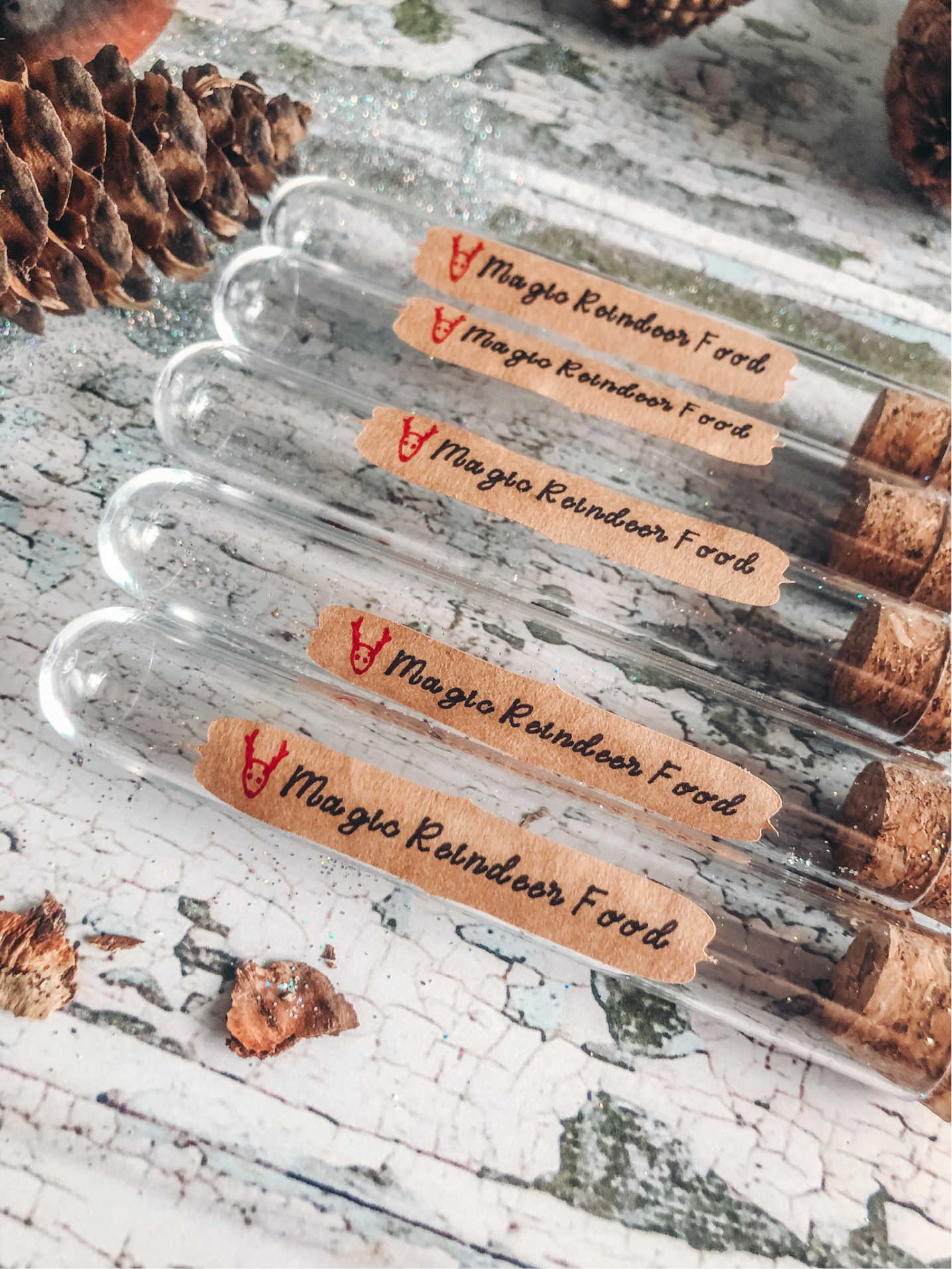 Add the smart labels to plastic test tubes with cork tops to create your Magic reindeer food tubes