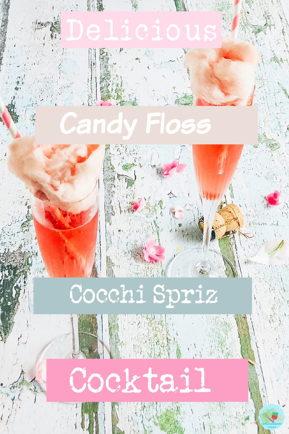 Cocchi and prosecco spritz with candy floss cocktail for parties and garden parties