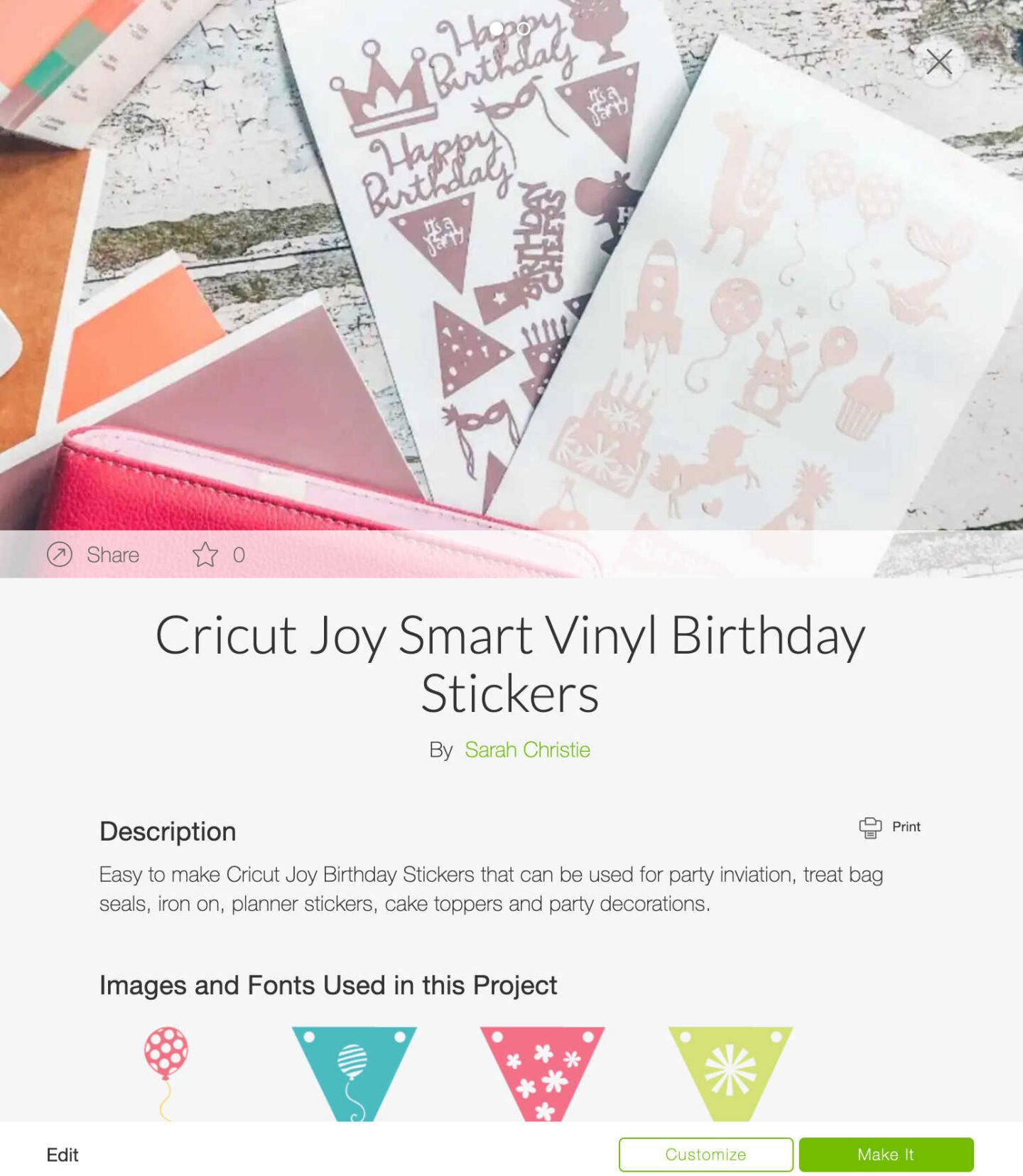 Cricut Joy Smart Vinyl Birthday Stickers Design Space Template