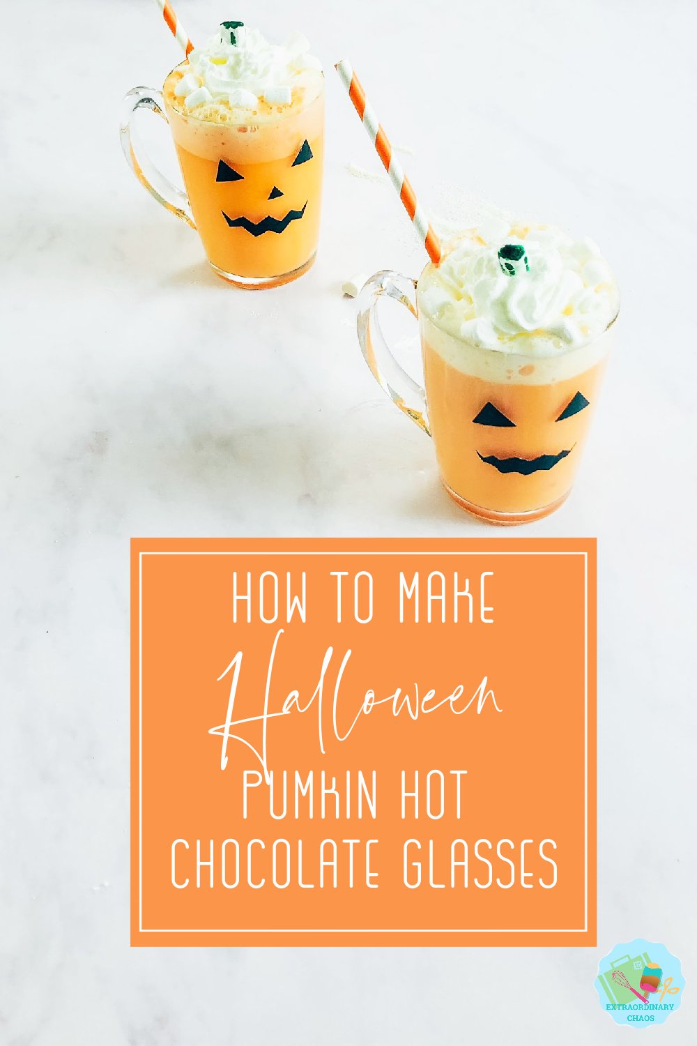 Halloween pumpkin hot chocolate glasses and orange hot chocolate for Halloween parties and trick or treating