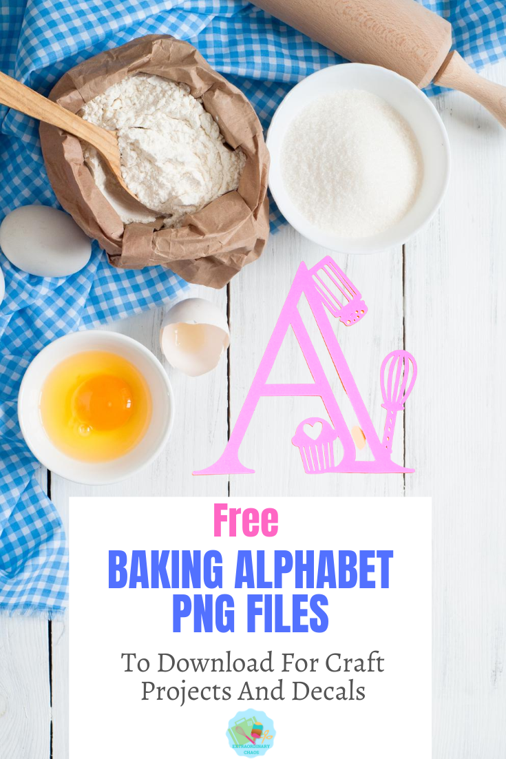 Free downloadable Cricut Baking Alphabet for  kitchen vinyl projects, decorating walls and making baking inspired paper cuts and iron ons