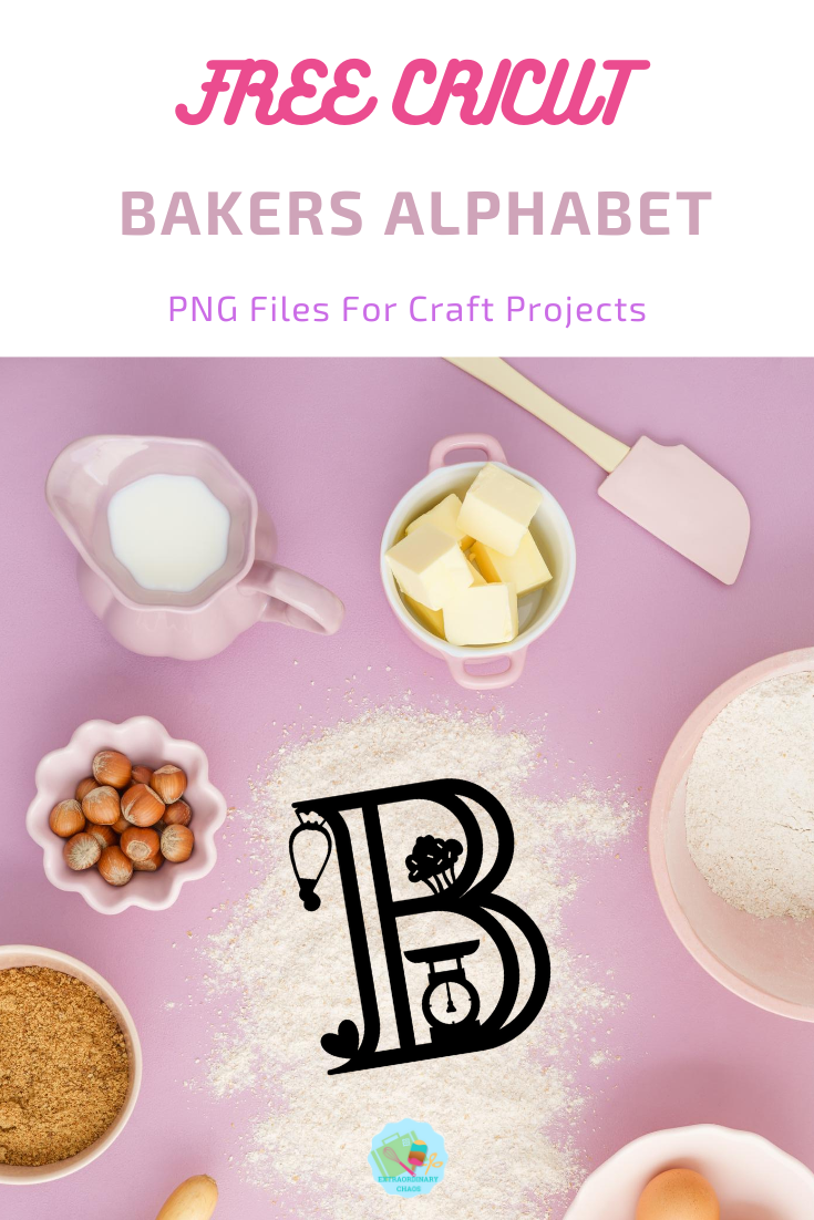 Free Cricut Bakers Alphabet for Bake off fans to create custom baking themes for kitchen utensils, containers and fabrics 