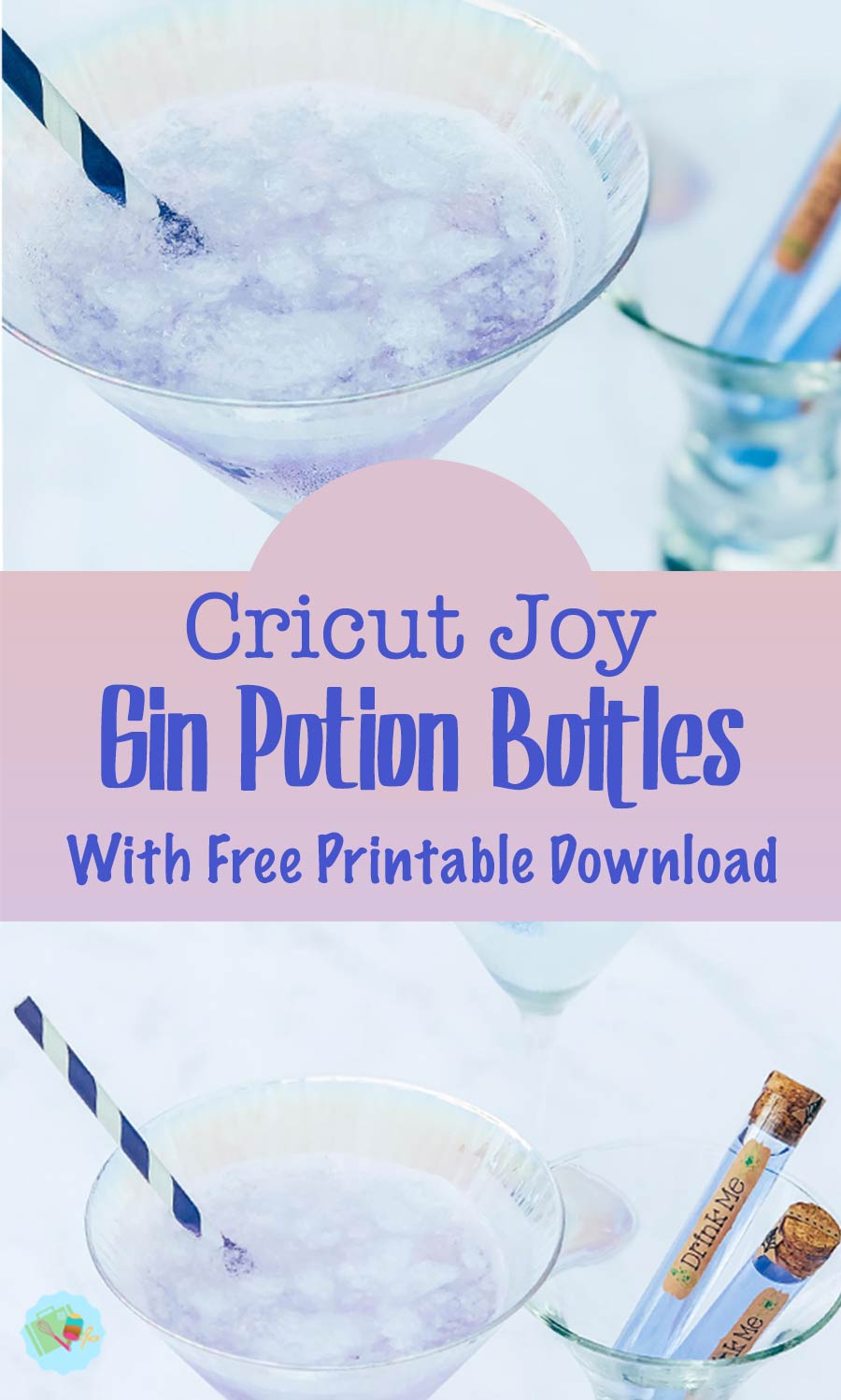 Gin Potion Bottles Made With tHe Cricut Joy and free Printable downloads_