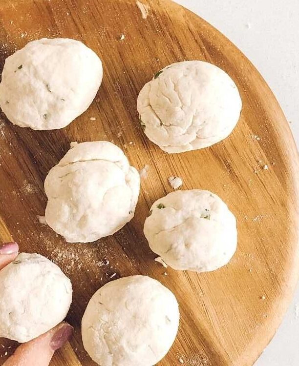roll the dumpling dough into balls and leave in the fridge until you are readyt to cook them