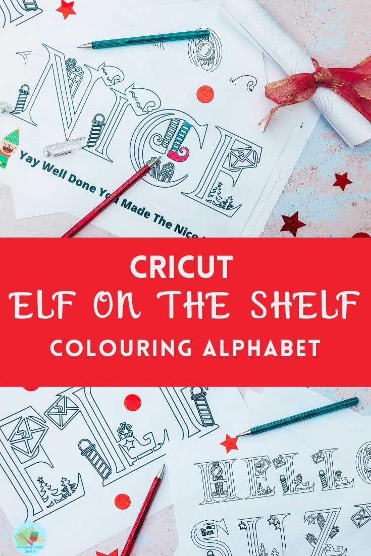 Cricut Elf on the shelf free downloadable colouring alphabet