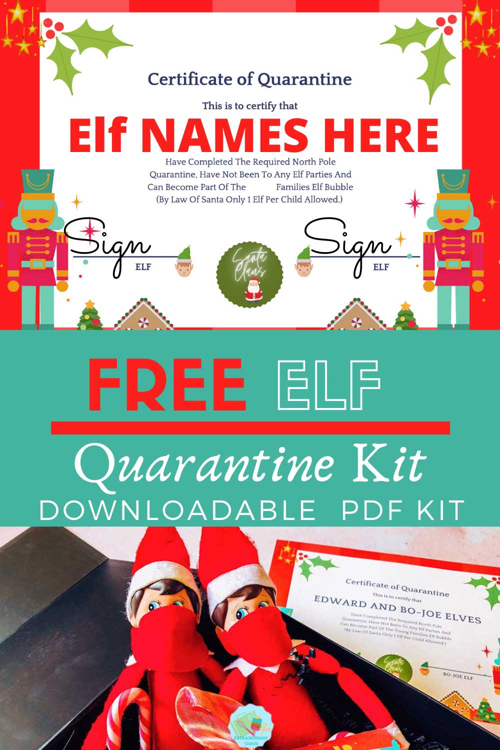 Free Downloadable Elf on the shelf quarantine kit and Elf Quarantine Certificate