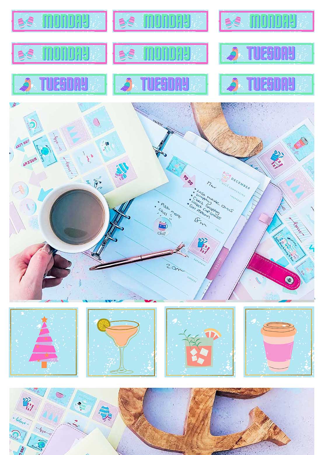 Print and cut planner stickers for winter