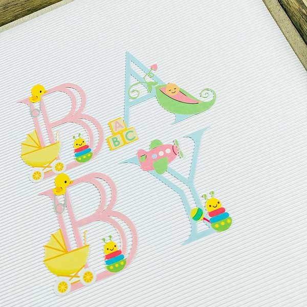 Cover Printable baby Alphabet for creating Cricut Baby gifts