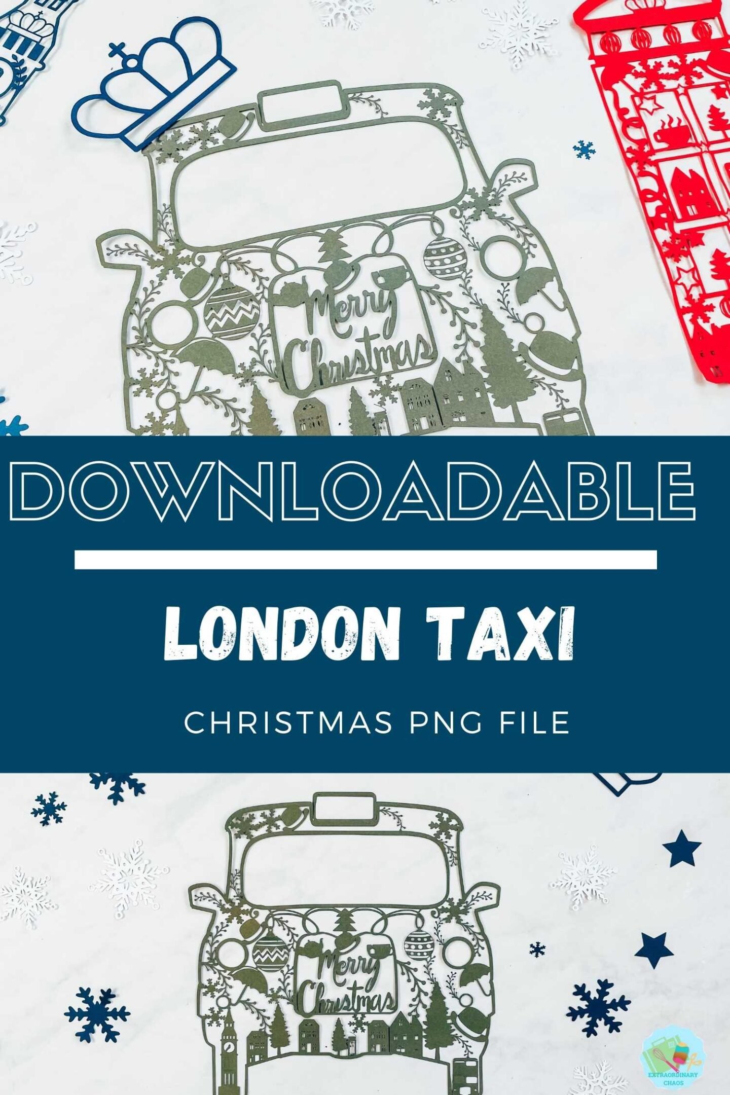 Downloadable Christmas London Taxi PNG file for Cricut Crafts for Christmas Craft projects