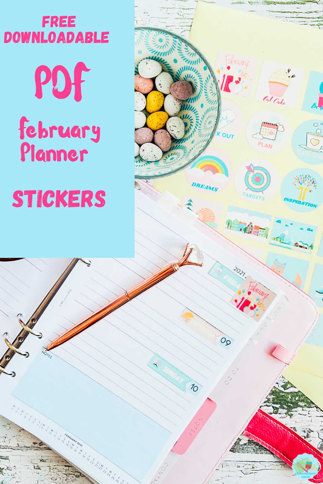 Free Downloadable PDF and PNG planner stickers for February