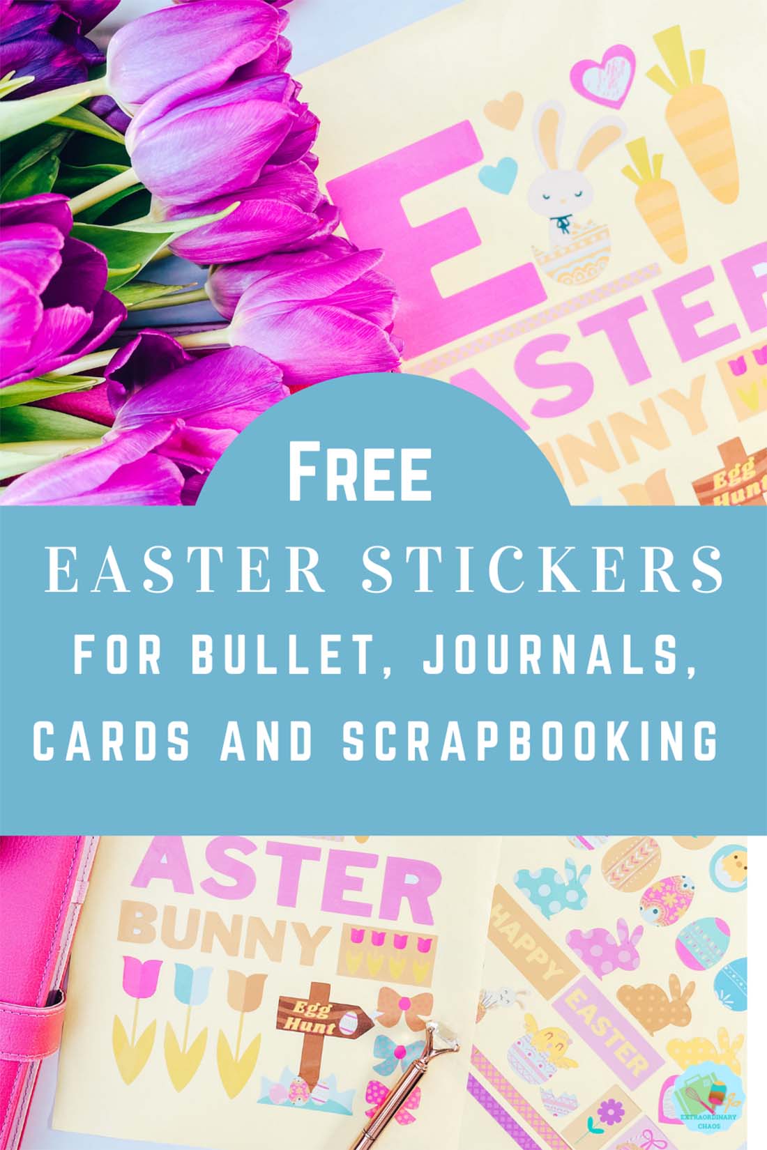 Free Easter printable stickers for Cricut Print and cut or to cut out by hand fro cards, planners scrapbooking and bullet journals