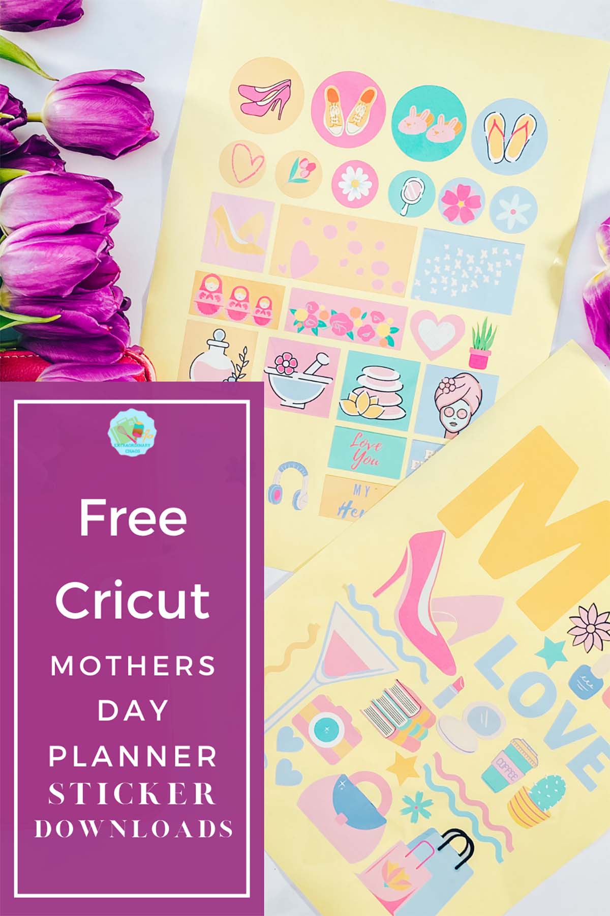 Free download for a Cricut Mothers Day Planner and bullet journal Stickers