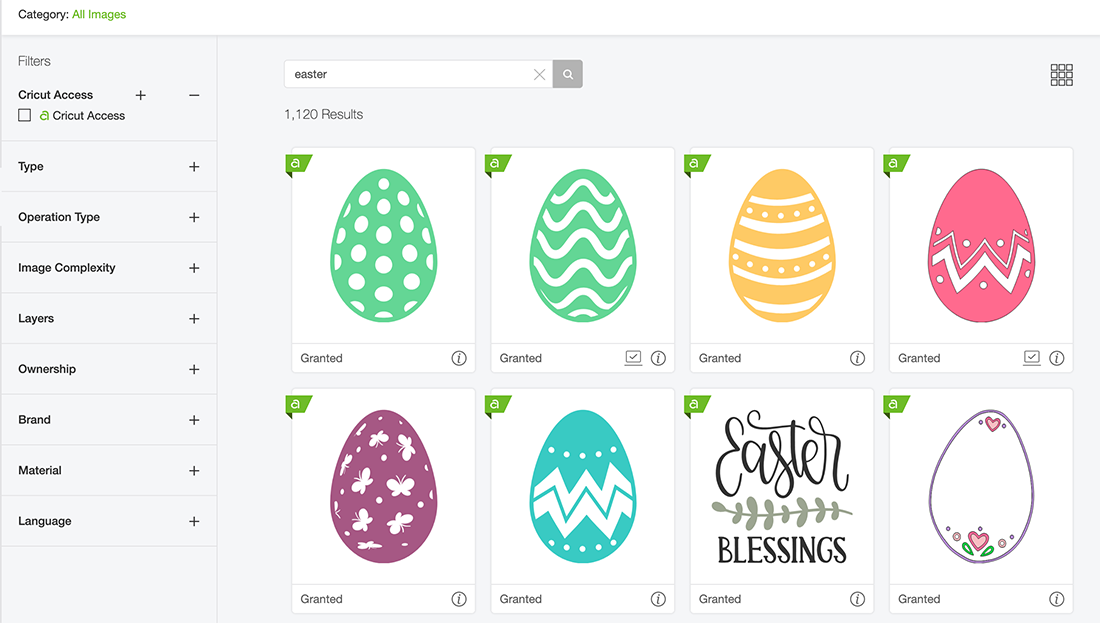 Search for Easter and Eggs in Cricut Design Space
