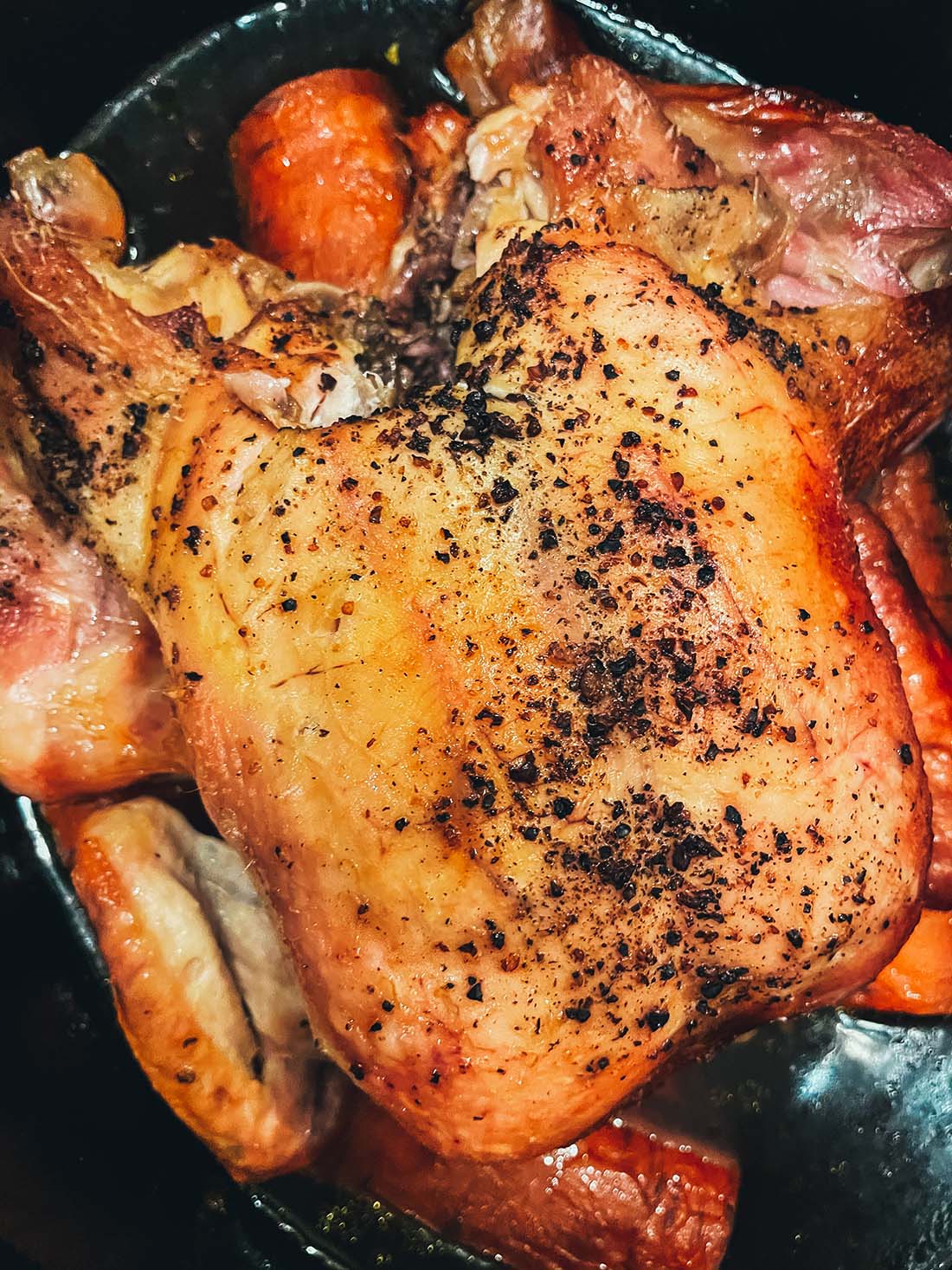 Cook the slow cooker roast chicken for 8 hours