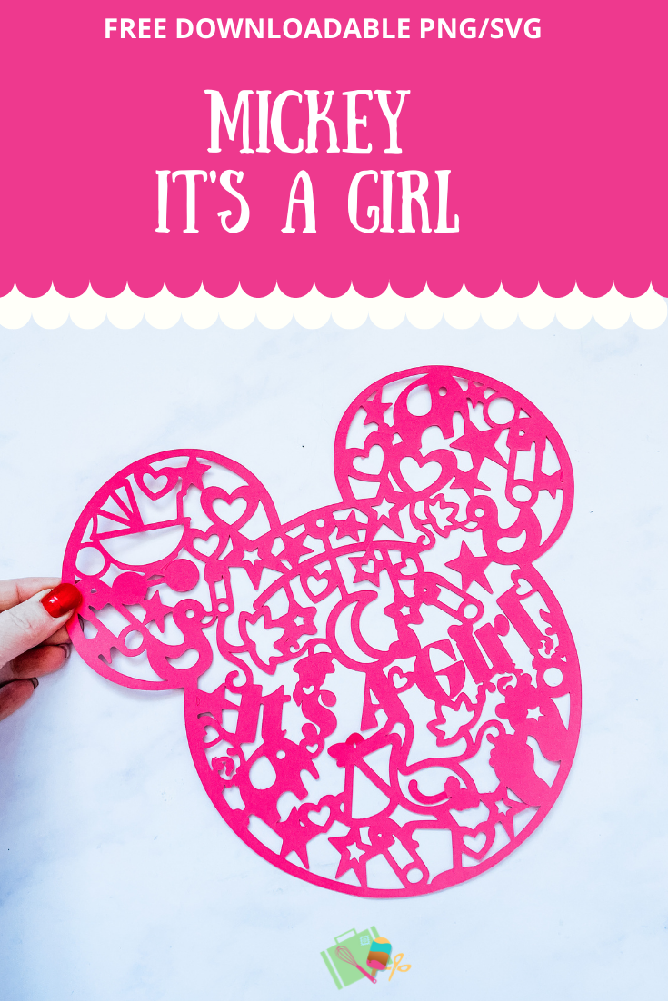 Downloadable Mickey themed its a girl cut file for new baby gifts and scrapbooking
