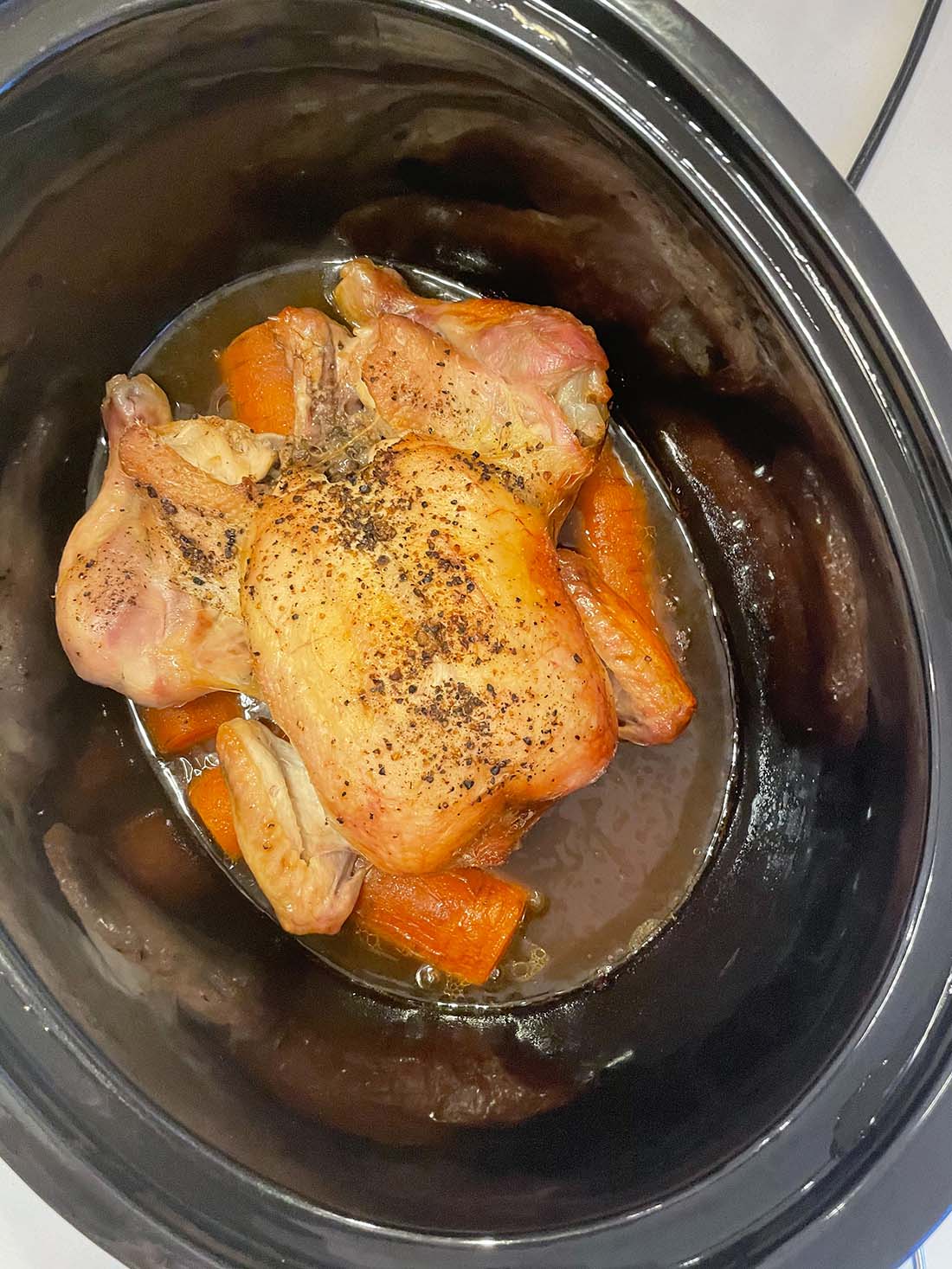 Use a large slow cooker as this will cook down the moisture but retaining the moistness of the chicken