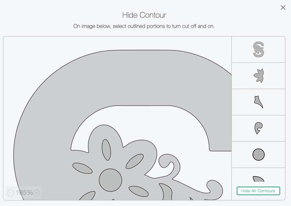 How to hide contours to create a back file in Cricut