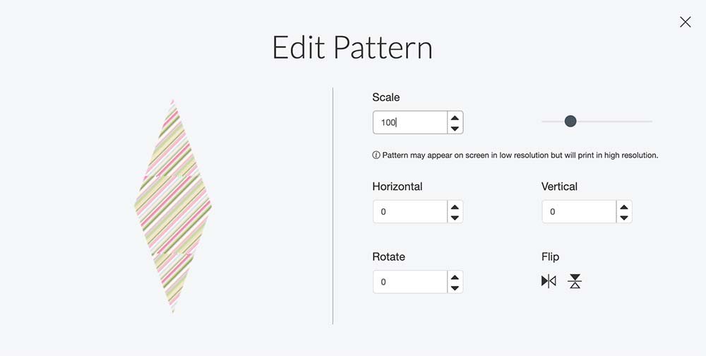 Click on edit pattern to increae or decrease the size of your pattern