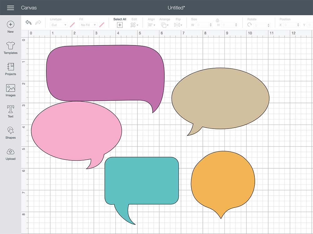 Choose your speech bubbles in Cricut Design Space to create your stickers with the offset tool