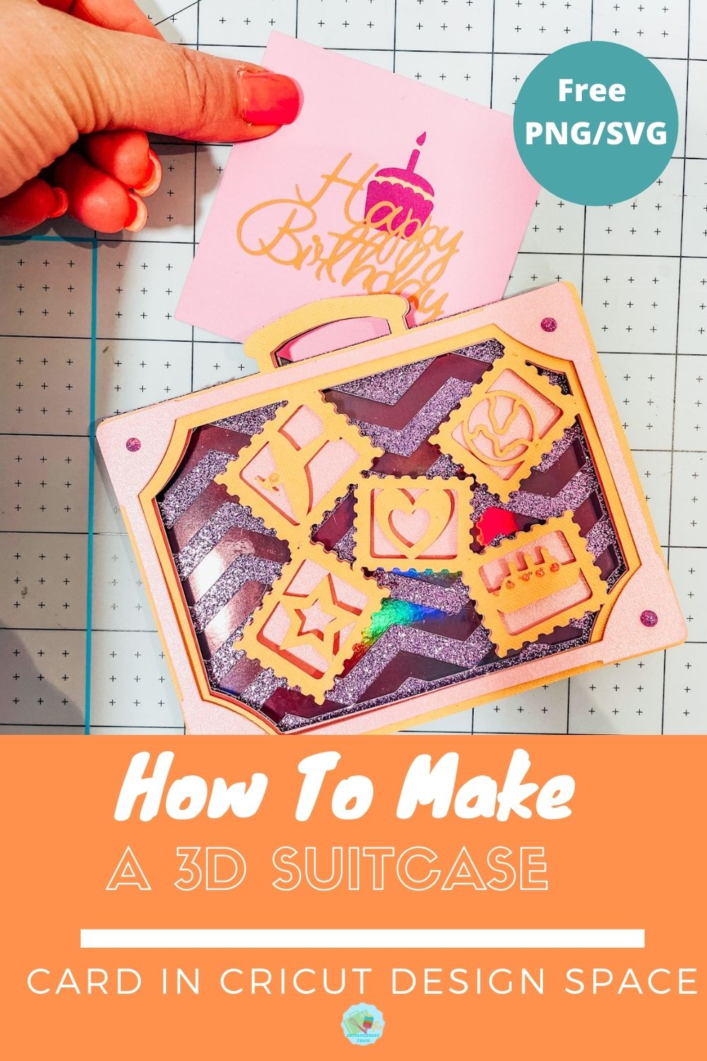 How to make a 3d suitcase card in Cricut Design Space and Free SVG PNG tutorial -2