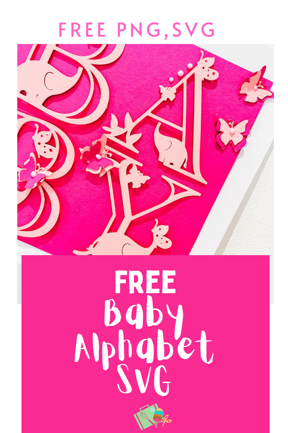 Free Elephant and butterfly baby alphabet SVG for nurseries