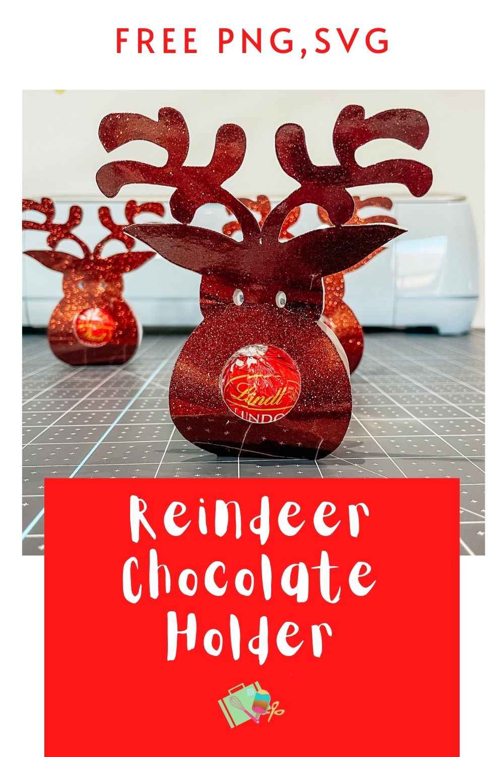 Free Reindeer Chocolate Holder PNG SVG For Party Favours and Christmas Treats