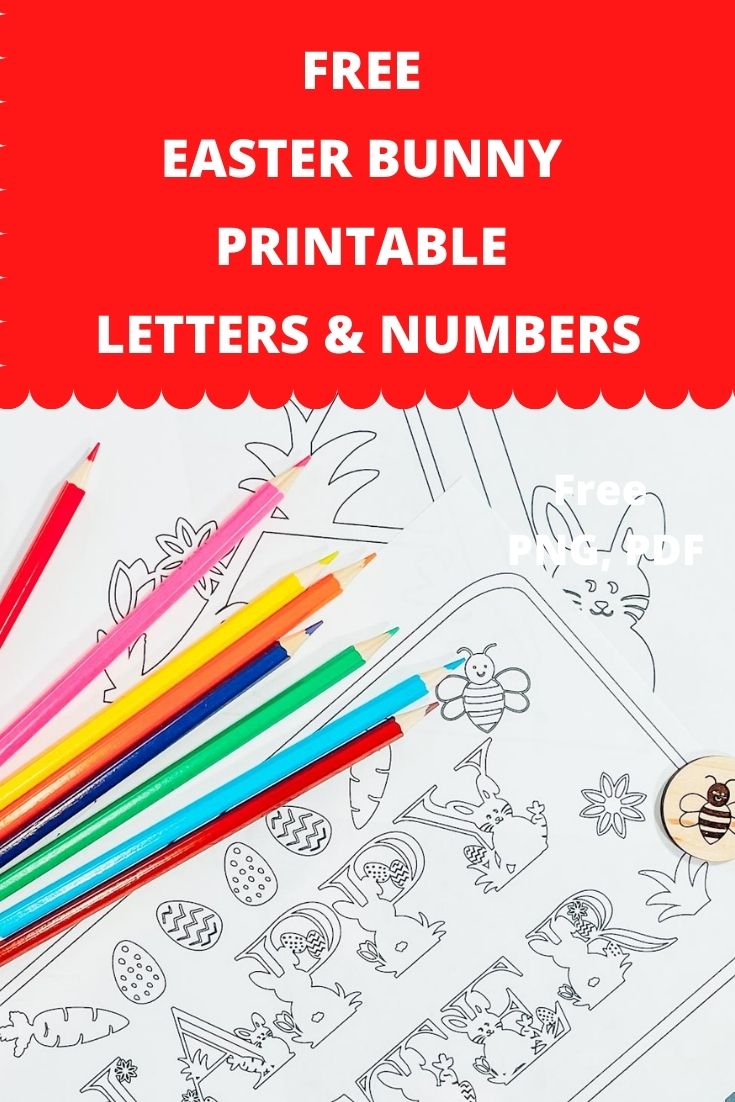 Free Printable Easter Bunny Colouring Alphabet letters and numbers