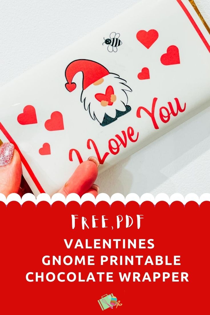 Free pdf Valentines Gnome printable candy and chocolate bar wrapper -2