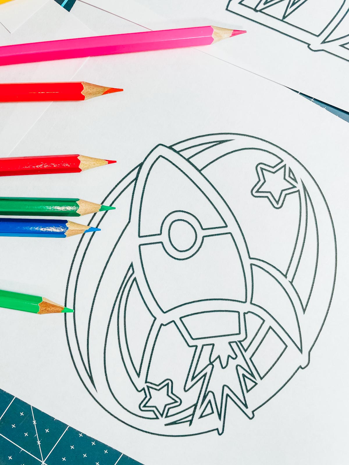 Rocket ship colouring alphabet pages