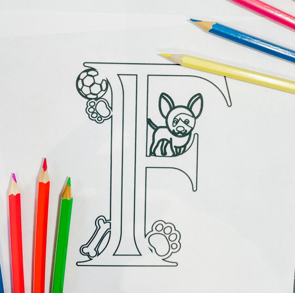 Dog coloring Alphabet letters and numbers