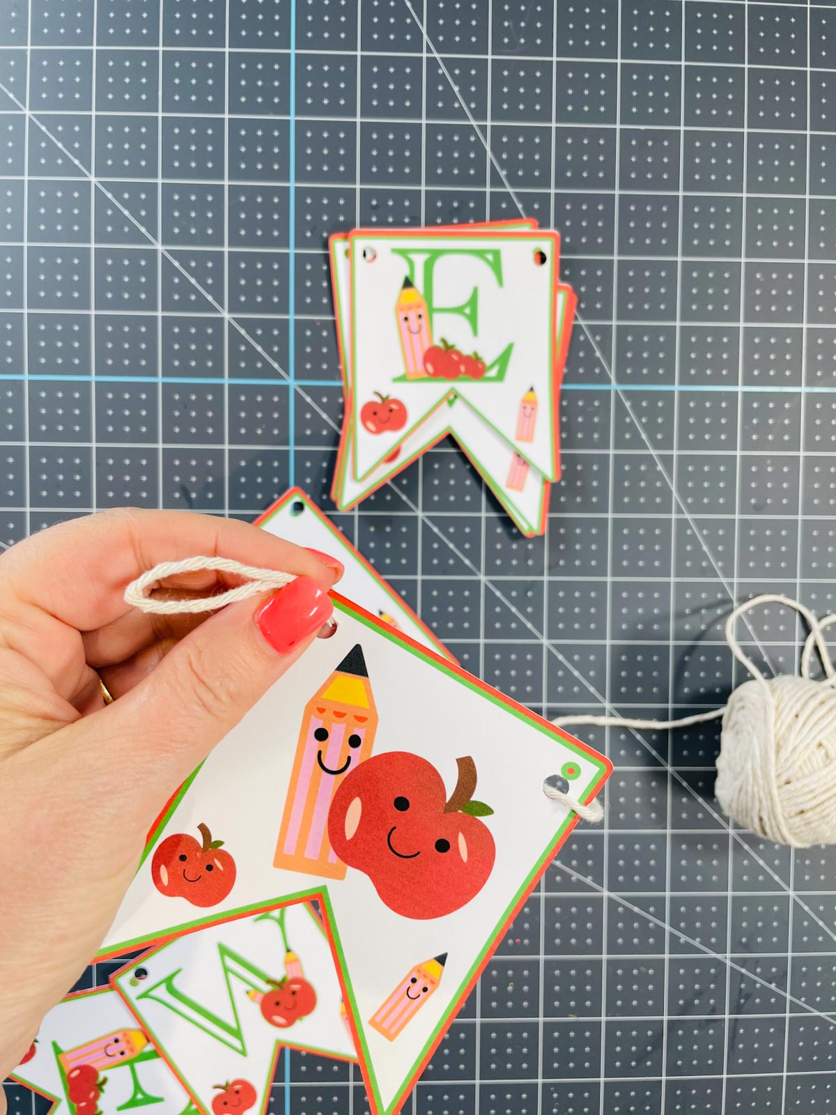 Thread with string to hang your bunting
