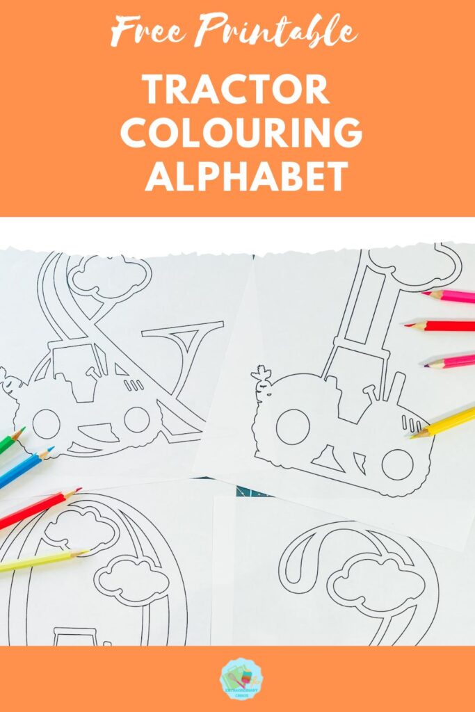 Free ABCD printable tractor colouring alphabet letters and number