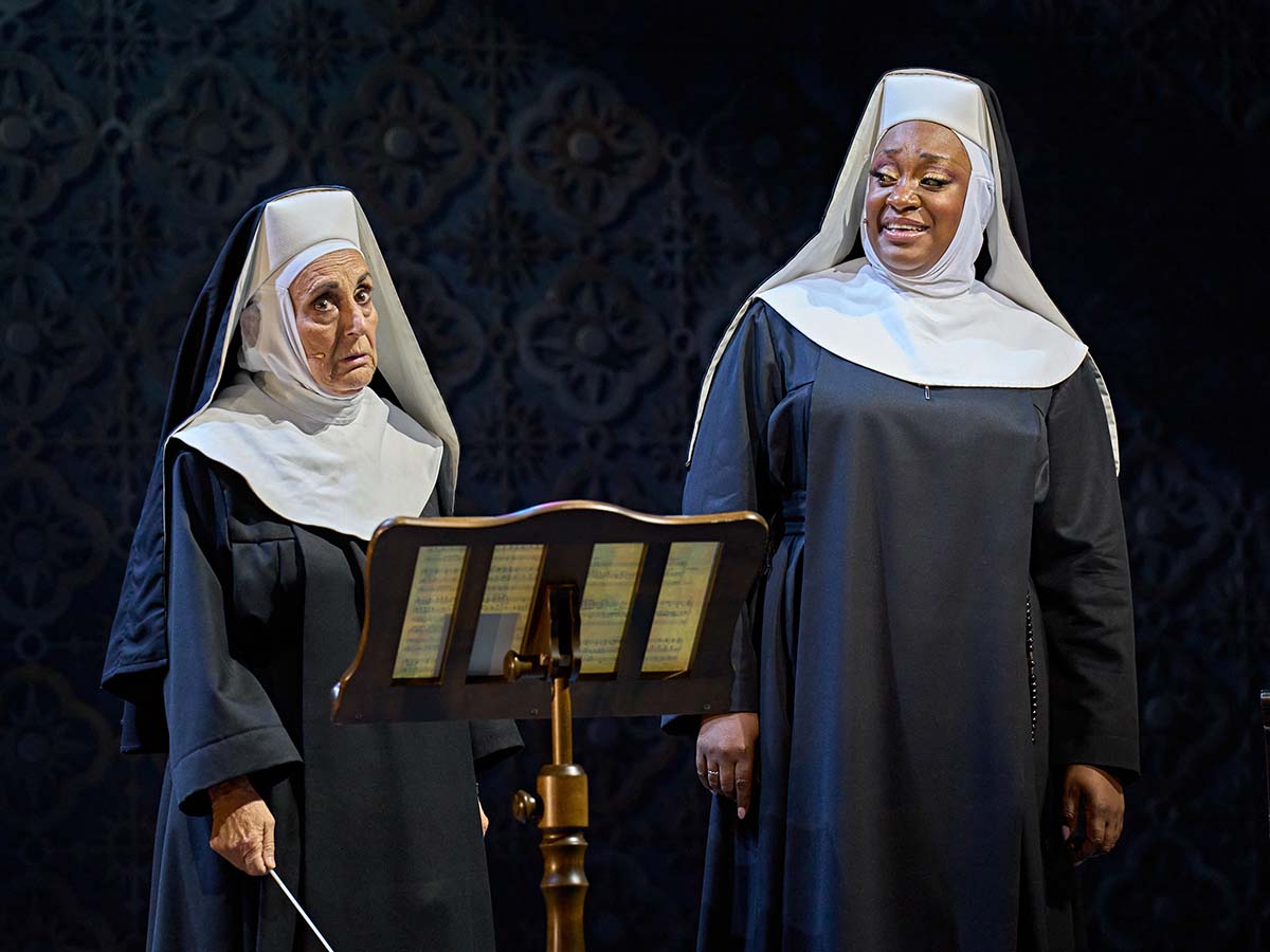 SISTER ACT. Lesley Joseph 'Sister Mary Lazarus' and Sandra Marvin 'Deloris Van Cartier'. Photo by Manuel Harlan