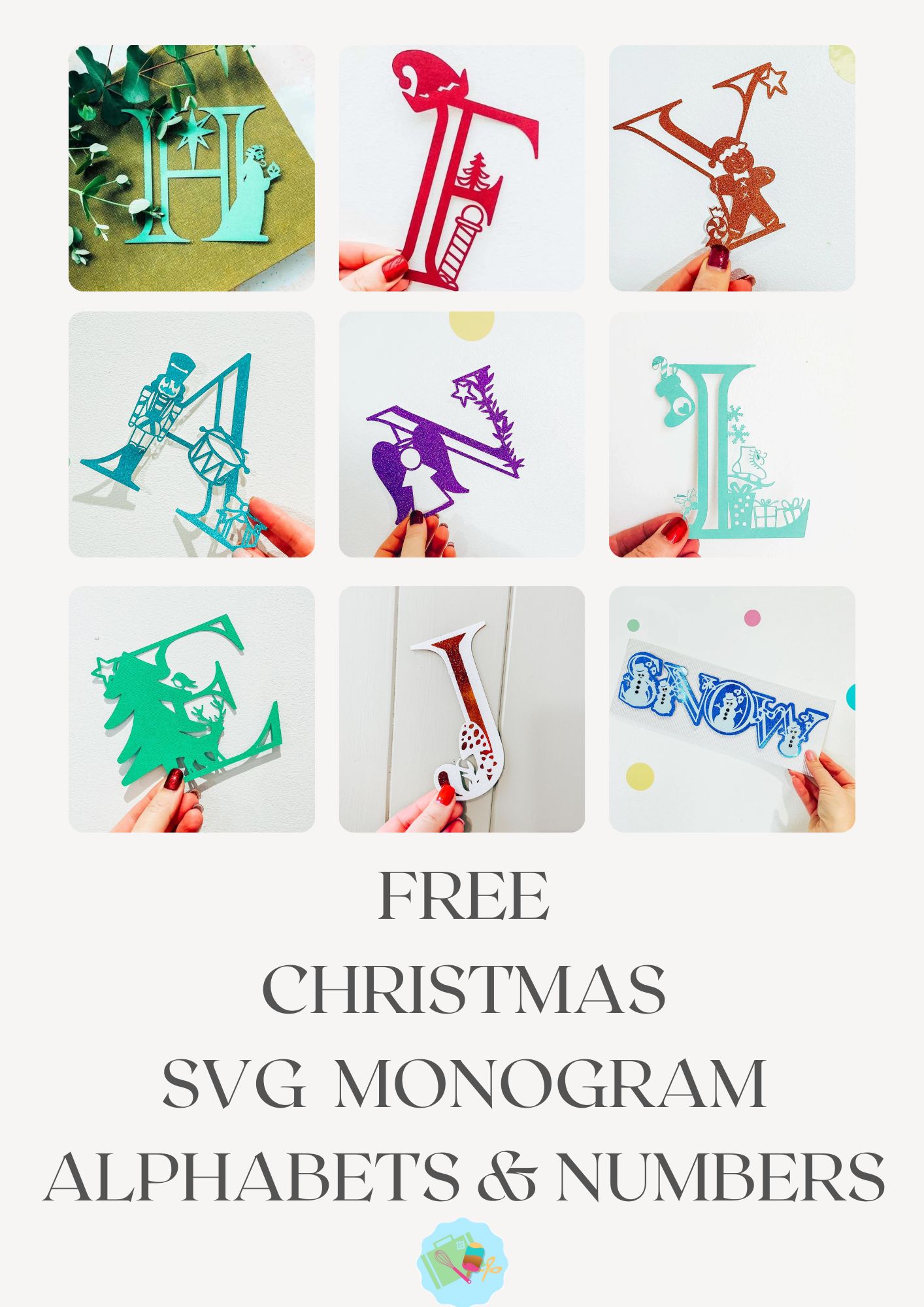 FREE CHRISTMAS SVG MONOGRAM LETTERS AND NUMBERS FOR CRICUT, SILHOUETTE AND GLOWFORGE