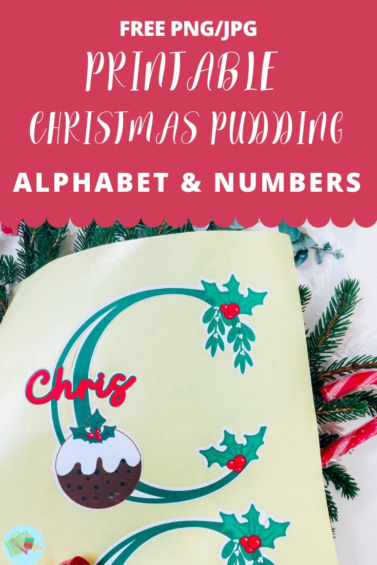 Free PNgJPG Printable Christmas Pudding Alphabet & Numbers For Christmas Crafting