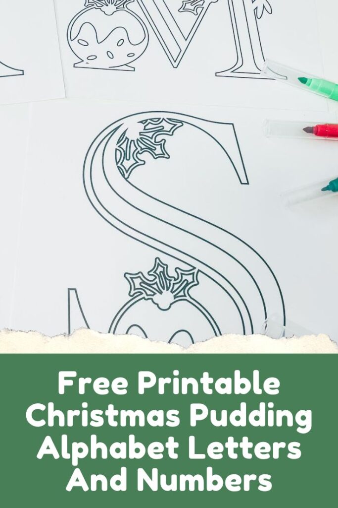 Free Printable ABC Christmas Pudding Alphabet and numbers for colouring and maths games