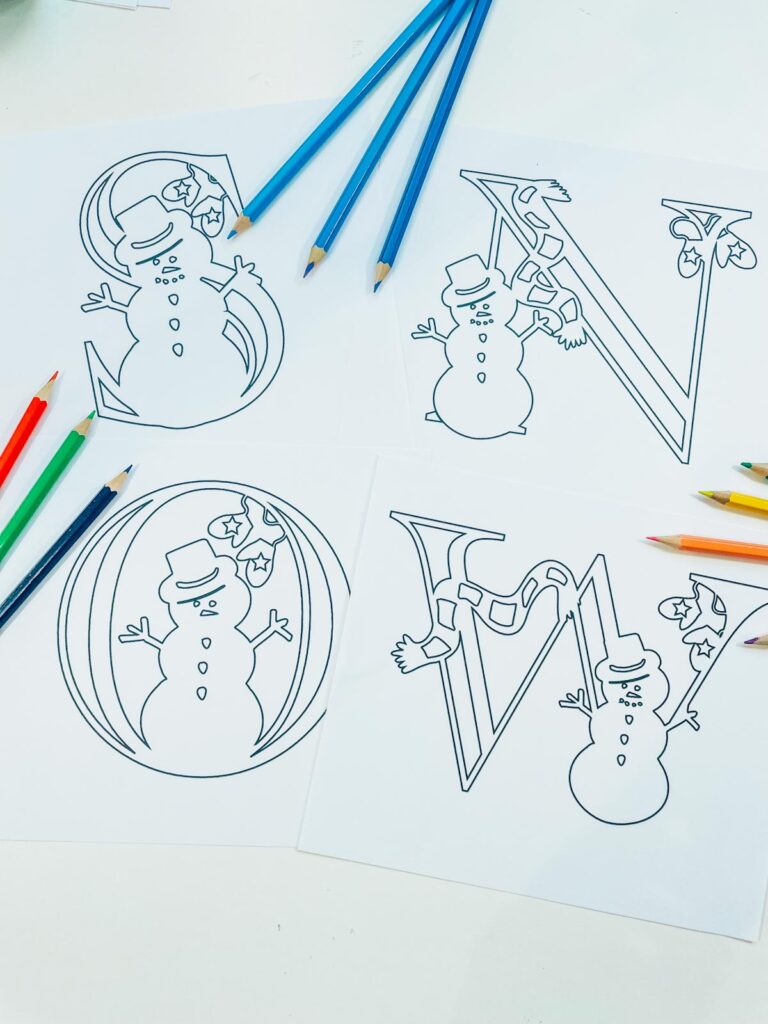 SNOW Snowman Coloring Alphabet letters and numbers