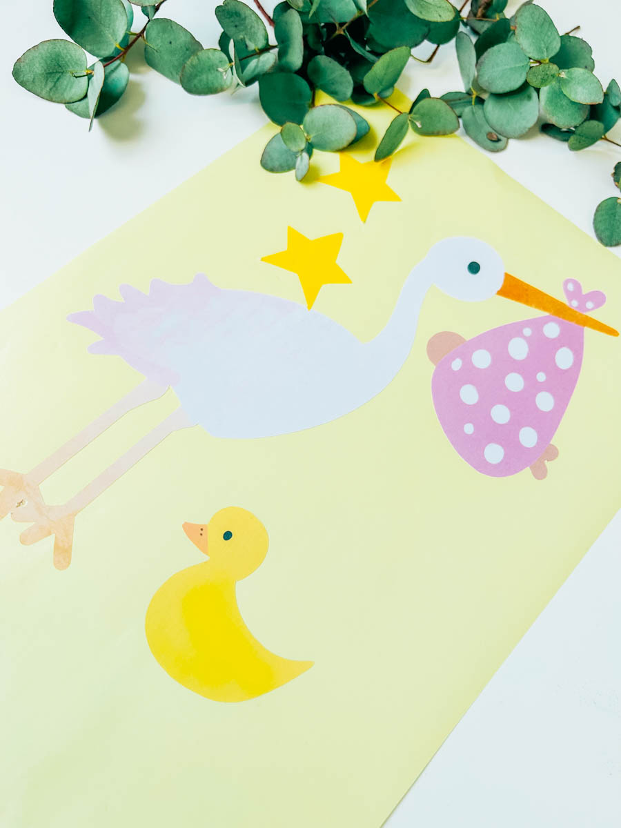 Printable pink stork for baby showers